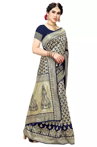 faux Kanjivaram banarasi jacquard silk blend saree with unstiched blouse piece