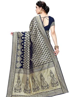 faux Kanjivaram banarasi jacquard silk blend saree with unstiched blouse piece 5