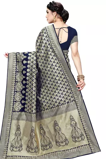 faux Kanjivaram banarasi jacquard silk blend saree with unstiched blouse piece