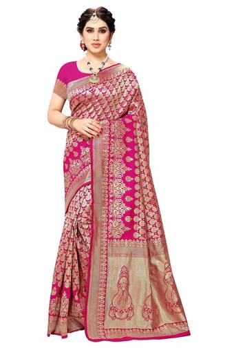 faux Kanjivaram banarasi jacquard silk blend saree with unstiched blouse piece