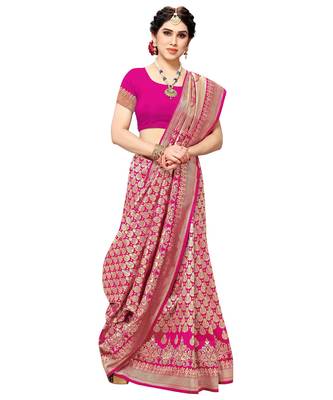 faux Kanjivaram banarasi jacquard silk blend saree with unstiched blouse piece 2