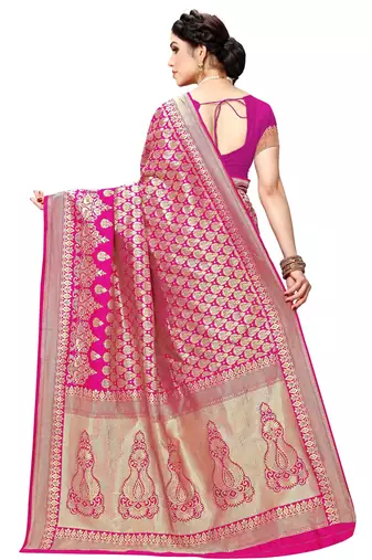 faux Kanjivaram banarasi jacquard silk blend saree with unstiched blouse piece