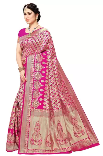 faux Kanjivaram banarasi jacquard silk blend saree with unstiched blouse piece
