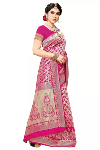 faux Kanjivaram banarasi jacquard silk blend saree with unstiched blouse piece