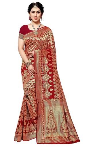 faux Kanjivaram banarasi jacquard silk blend saree with unstiched blouse piece