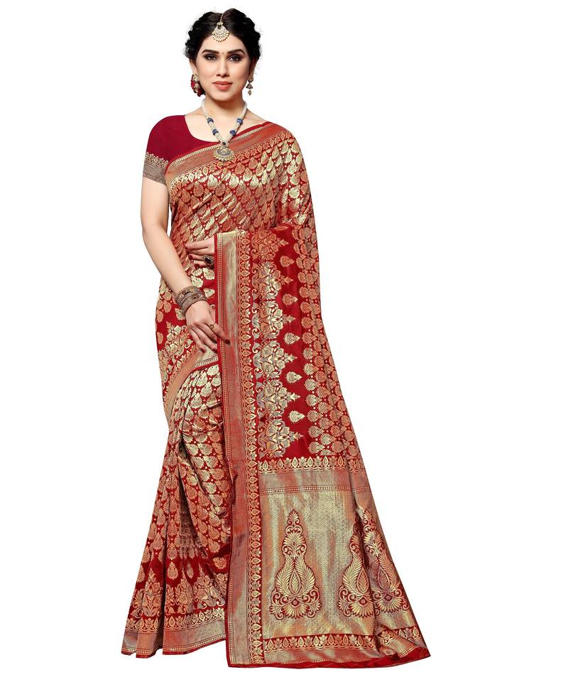faux Kanjivaram banarasi jacquard silk blend saree with unstiched blouse piece