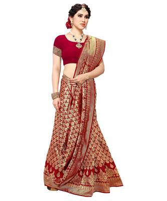 faux Kanjivaram banarasi jacquard silk blend saree with unstiched blouse piece 2