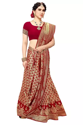 faux Kanjivaram banarasi jacquard silk blend saree with unstiched blouse piece