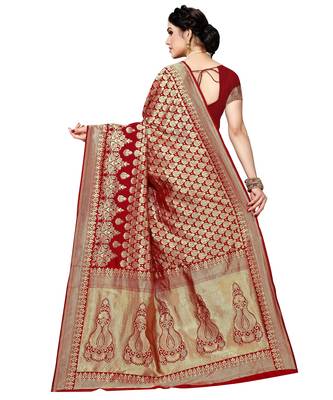faux Kanjivaram banarasi jacquard silk blend saree with unstiched blouse piece 3
