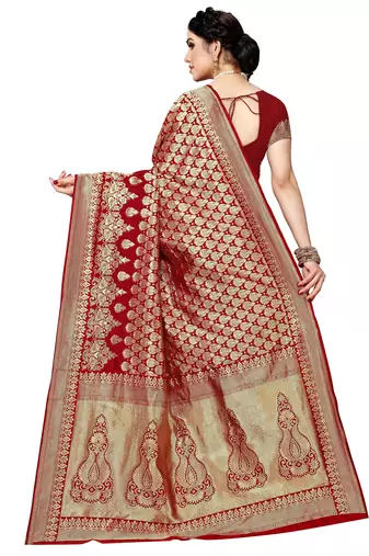 faux Kanjivaram banarasi jacquard silk blend saree with unstiched blouse piece