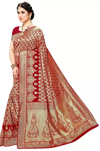 faux Kanjivaram banarasi jacquard silk blend saree with unstiched blouse piece