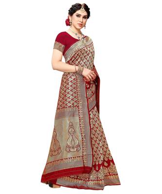 faux Kanjivaram banarasi jacquard silk blend saree with unstiched blouse piece 5