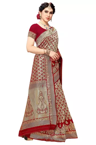 faux Kanjivaram banarasi jacquard silk blend saree with unstiched blouse piece