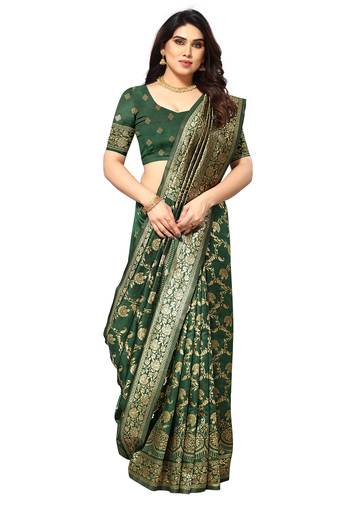 faux Kanjivaram banarasi jacquard silk blend saree with unstiched blouse piece