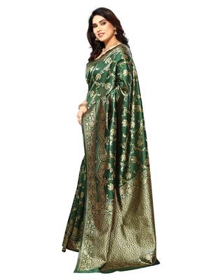 faux Kanjivaram banarasi jacquard silk blend saree with unstiched blouse piece 5