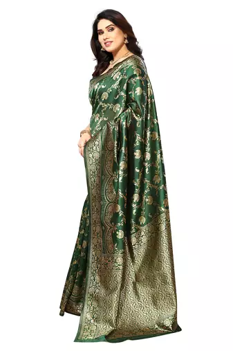 faux Kanjivaram banarasi jacquard silk blend saree with unstiched blouse piece