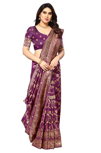 faux Kanjivaram banarasi jacquard silk blend saree with unstiched blouse piece