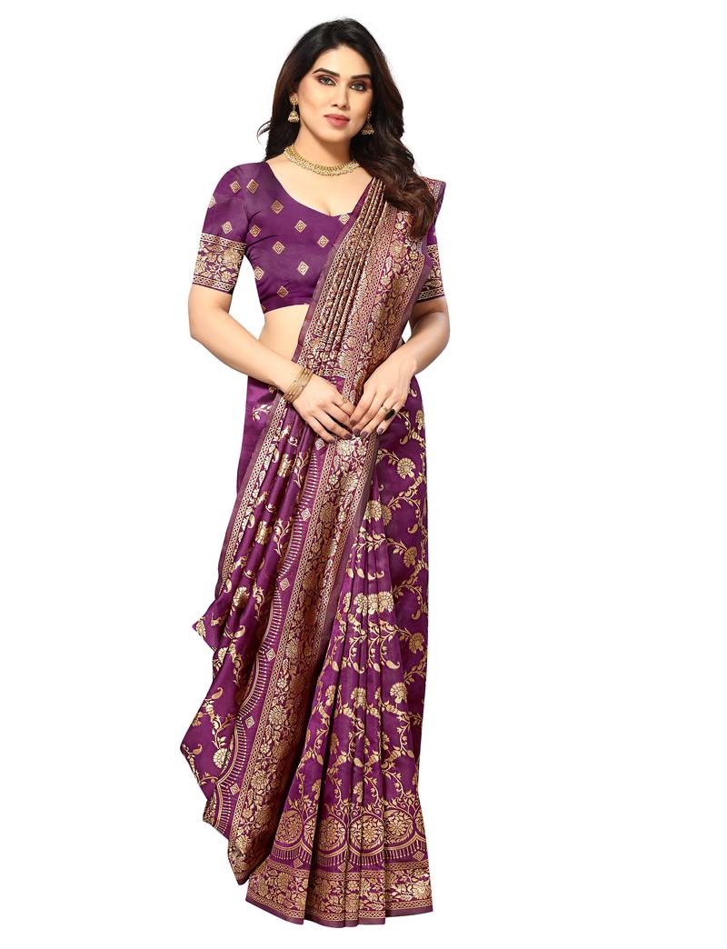 faux Kanjivaram banarasi jacquard silk blend saree with unstiched blouse piece