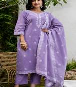 Crtx light purple jaquard pure cotton kurti with dupatta and pant