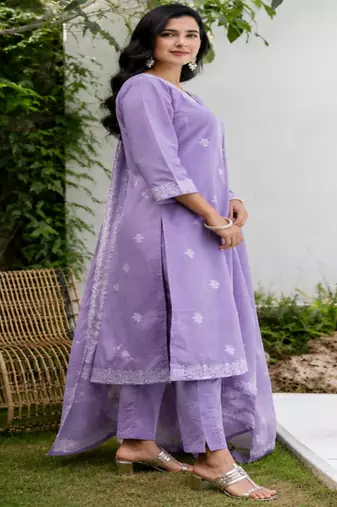 Crtx light purple jaquard pure cotton kurti with dupatta and pant