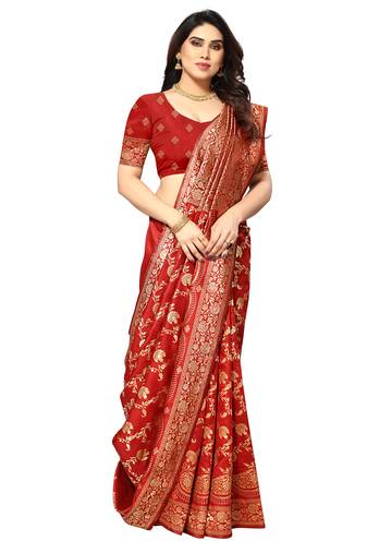 faux Kanjivaram banarasi jacquard silk blend saree with unstiched blouse piece