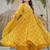 Women's mustard yellow printed pure muslin anarkali kurta set with palazzo and dupatta