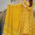 Women's mustard yellow printed pure muslin anarkali kurta set with palazzo and dupatta