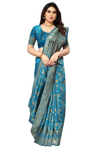 faux Kanjivaram banarasi jacquard silk blend saree with unstiched blouse piece