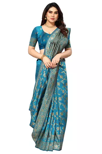 faux Kanjivaram banarasi jacquard silk blend saree with unstiched blouse piece