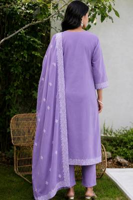 Crtx light purple jaquard pure cotton kurti with dupatta and pant 3