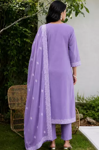Crtx light purple jaquard pure cotton kurti with dupatta and pant