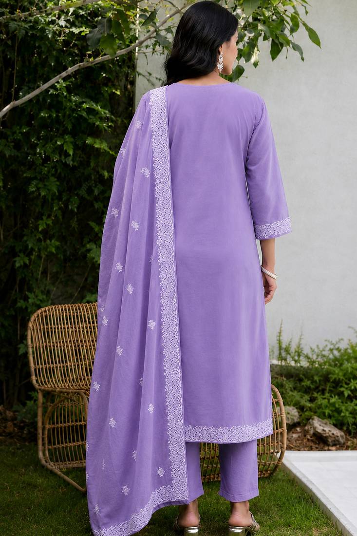 Crtx light purple jaquard pure cotton kurti with dupatta and pant