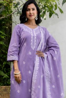 Crtx light purple jaquard pure cotton kurti with dupatta and pant 4