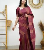 faux Kanjivaram banarasi jacquard silk blend saree with unstiched blouse piece