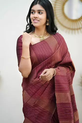 faux Kanjivaram banarasi jacquard silk blend saree with unstiched blouse piece