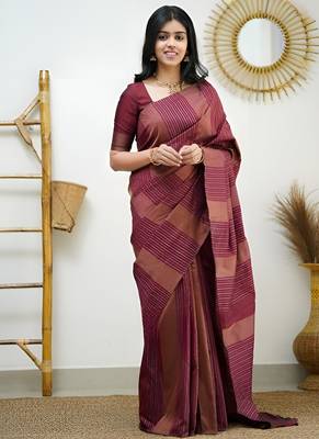 faux Kanjivaram banarasi jacquard silk blend saree with unstiched blouse piece 3