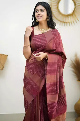 faux Kanjivaram banarasi jacquard silk blend saree with unstiched blouse piece
