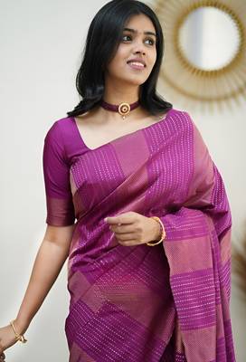 faux Kanjivaram banarasi jacquard silk blend saree with unstiched blouse piece 4