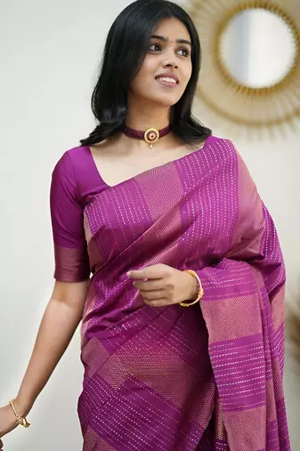 faux Kanjivaram banarasi jacquard silk blend saree with unstiched blouse piece