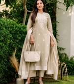 Crtx chiku brown jaquard pure cotton kurti with dupatta and pant