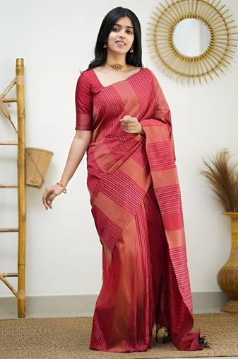 faux Kanjivaram banarasi jacquard silk blend saree with unstiched blouse piece