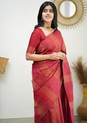 faux Kanjivaram banarasi jacquard silk blend saree with unstiched blouse piece 3