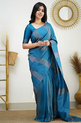 faux Kanjivaram banarasi jacquard silk blend saree with unstiched blouse piece