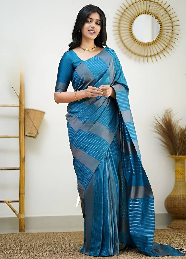 faux Kanjivaram banarasi jacquard silk blend saree with unstiched blouse piece