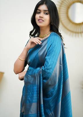 faux Kanjivaram banarasi jacquard silk blend saree with unstiched blouse piece 4