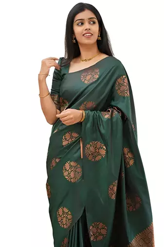 faux Kanjivaram banarasi jacquard silk blend saree with unstiched blouse piece