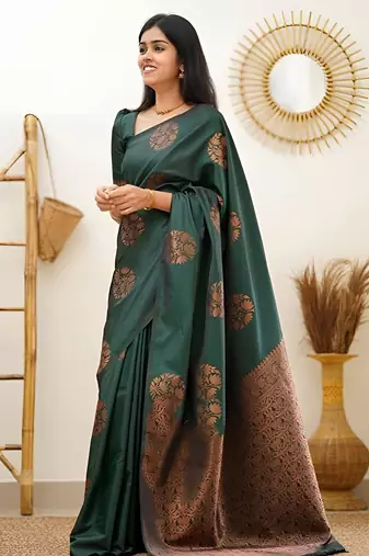 faux Kanjivaram banarasi jacquard silk blend saree with unstiched blouse piece