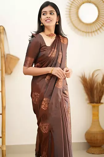 faux Kanjivaram banarasi jacquard silk blend saree with unstiched blouse piece