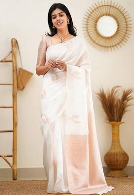 faux Kanjivaram banarasi jacquard silk blend saree with unstiched blouse piece 1