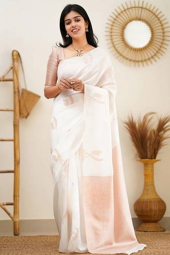faux Kanjivaram banarasi jacquard silk blend saree with unstiched blouse piece